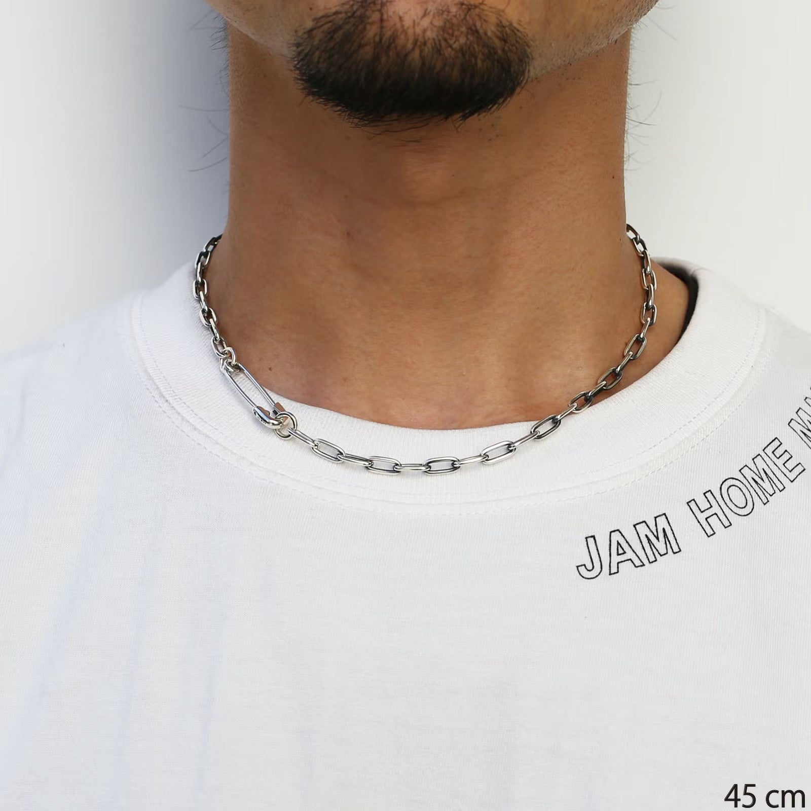 Safety Pin Long Azuki Chain Diamond Necklace M - Silver (Smoked Finish)