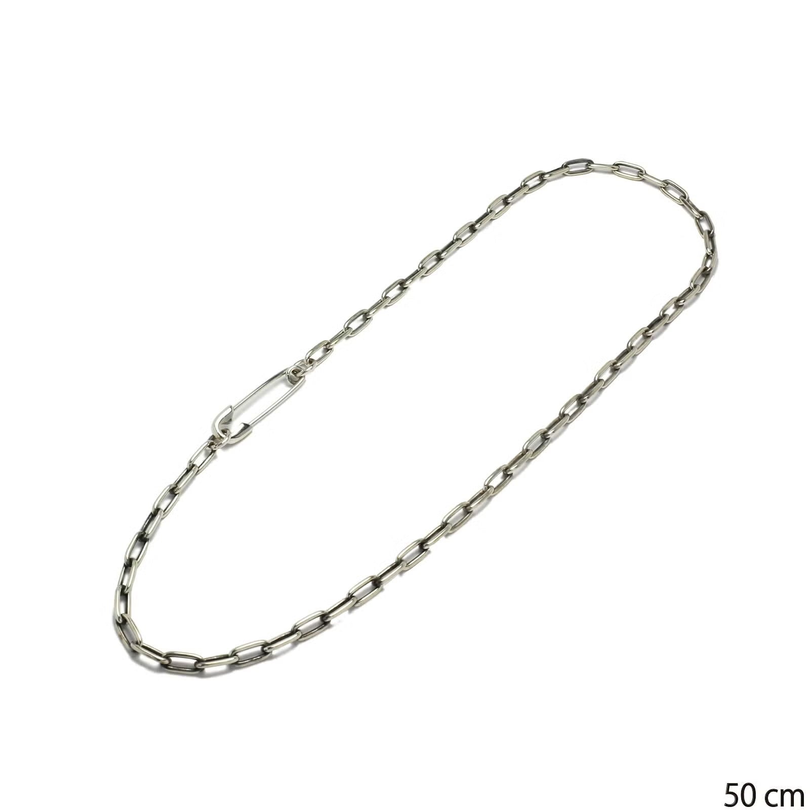 Safety Pin Long Azuki Chain Diamond Necklace M - Silver (Smoked Finish)