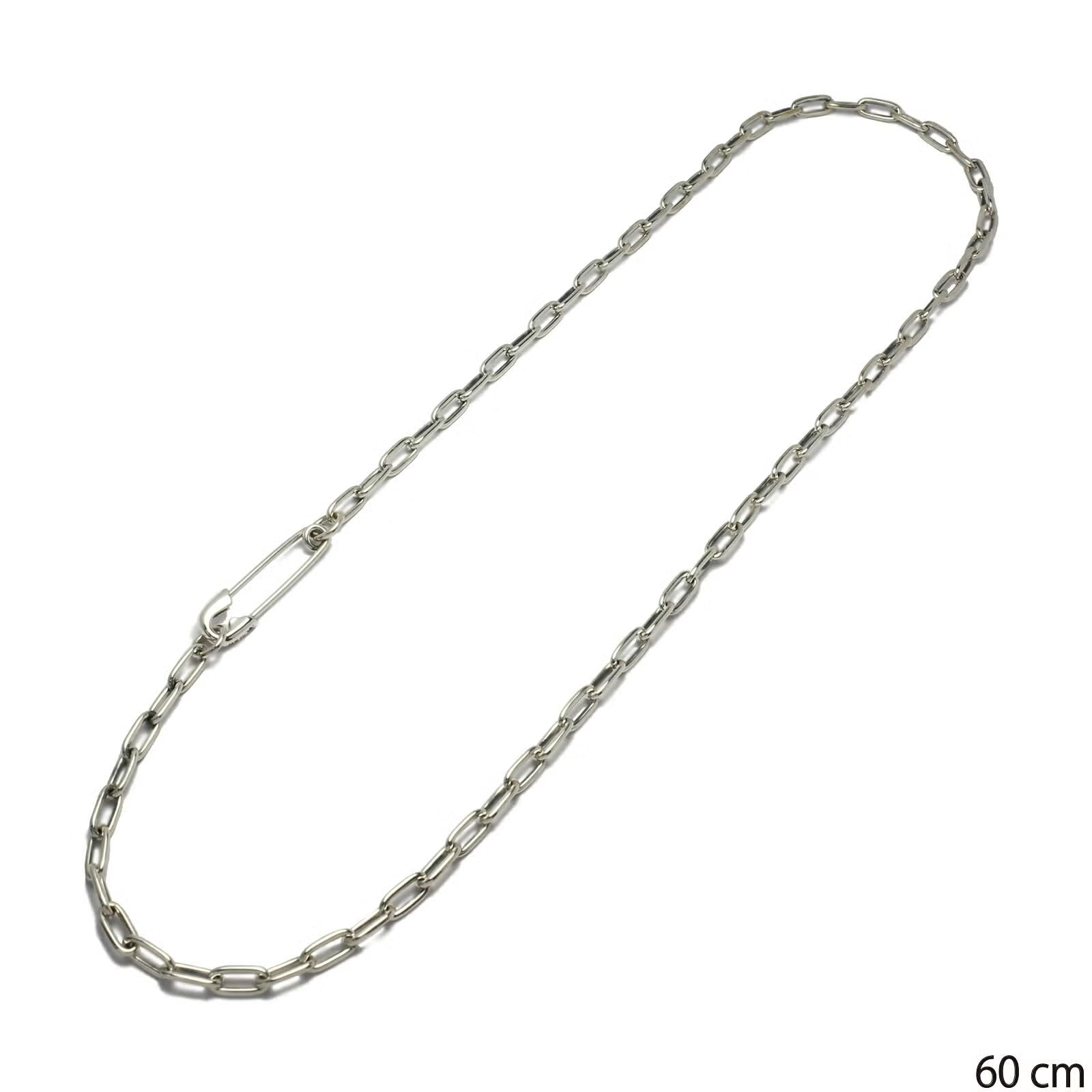 Safety Pin Long Azuki Chain Diamond Necklace M - Silver (Smoked Finish)
