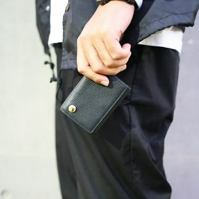 Cowhide Leather REIWA Compact Mini Wallet Oval Tri-fold Wallet / Fragment Case
