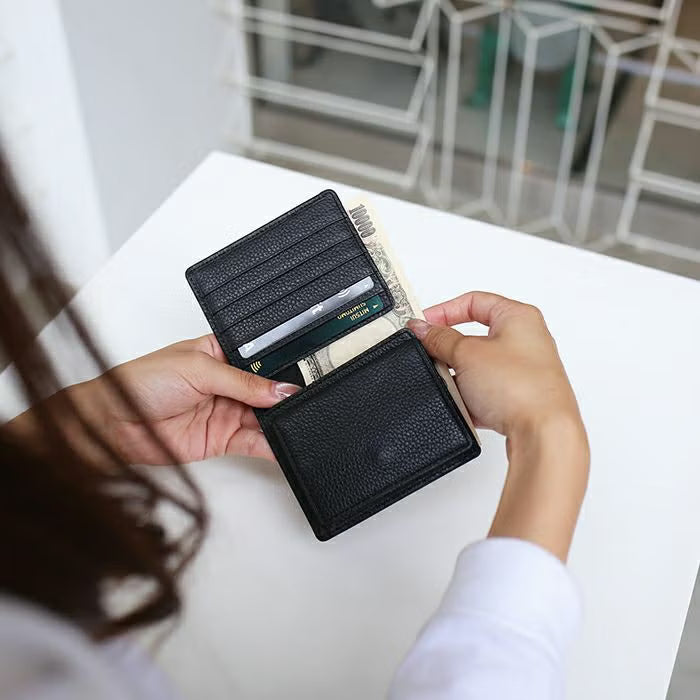 Cowhide Leather REIWA Compact Mini Wallet Oval Bi-fold Wallet / Fragment Case