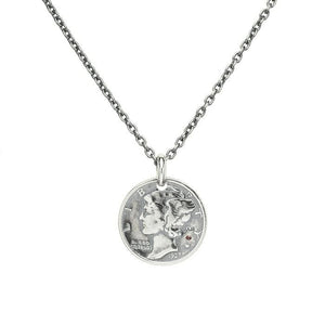 [Birthstone] Vintage Mercury Coin Necklace - Silver / Birthstone