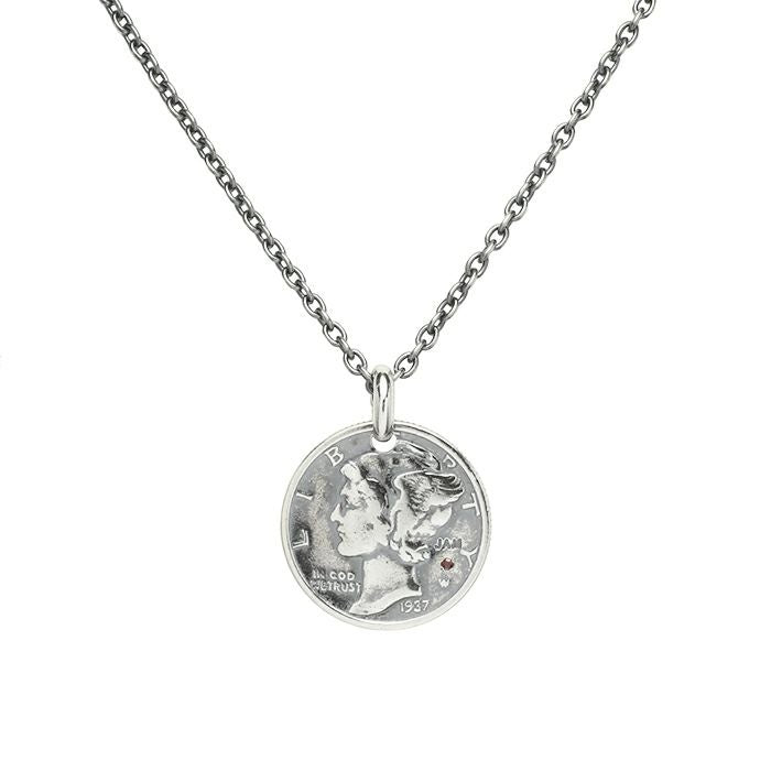 [Birthstone] Vintage Mercury Coin Necklace - Silver / Birthstone