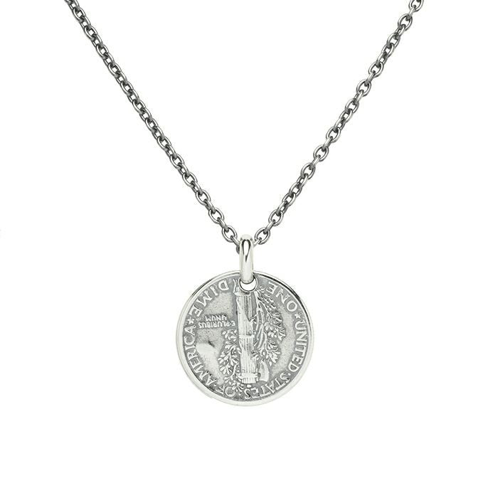 [Birthstone] Vintage Mercury Coin Necklace - Silver / Birthstone