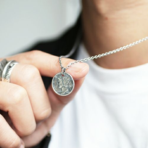 [Birthstone] Vintage Mercury Coin Necklace - Silver / Birthstone