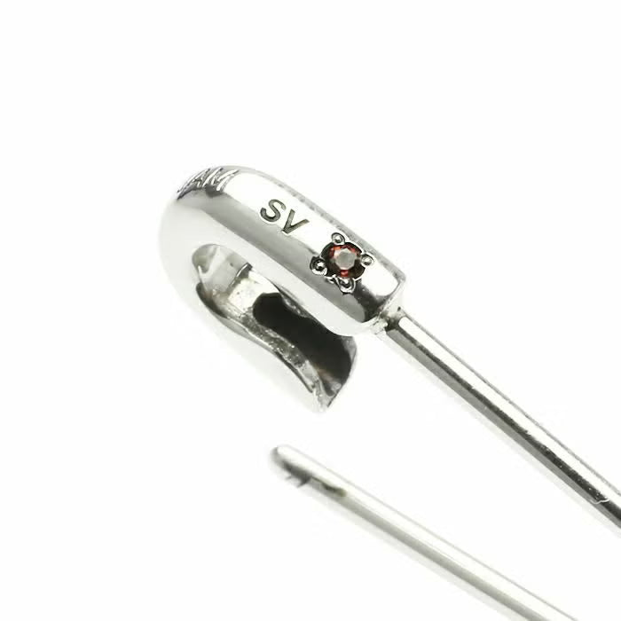 Birthstone Safety Pin Earring M - Silver (Single Ear)