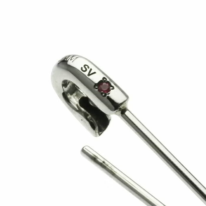 Birthstone Safety Pin Earring M - Silver (Single Ear)