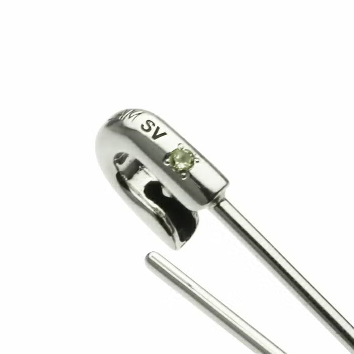 Birthstone Safety Pin Earring M - Silver (Single Ear)