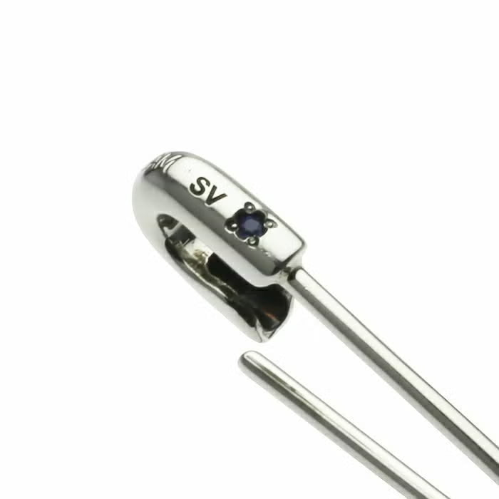 Birthstone Safety Pin Earring M - Silver (Single Ear)