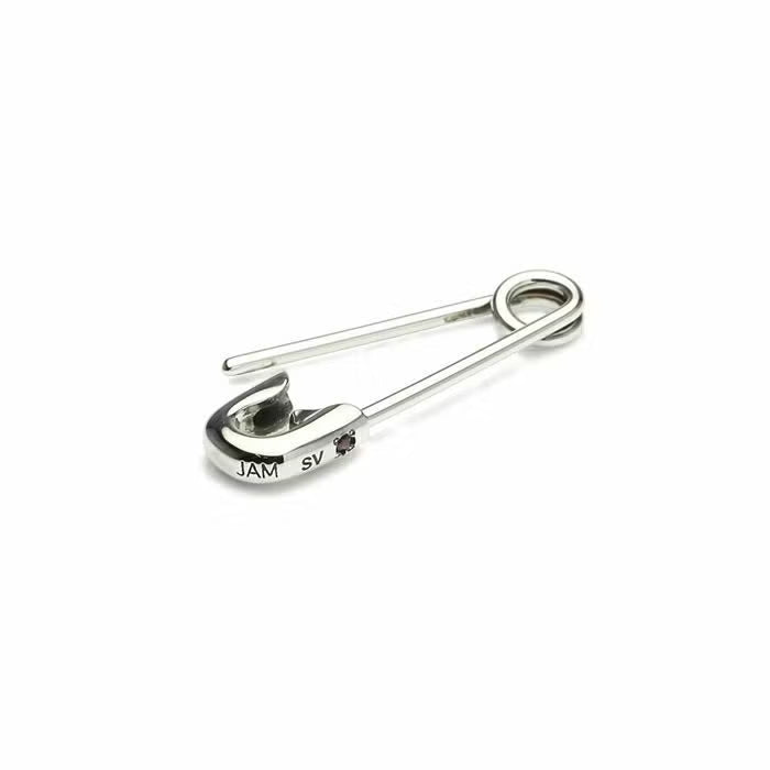 Birthstone Safety Pin Earring S - Silver (Single Ear)