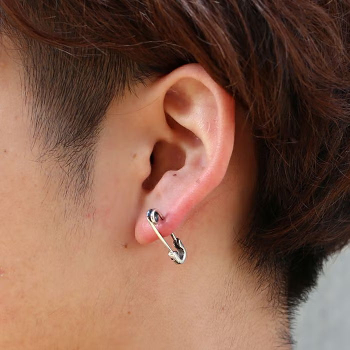 Birthstone Safety Pin Earring S - Silver (Single Ear)