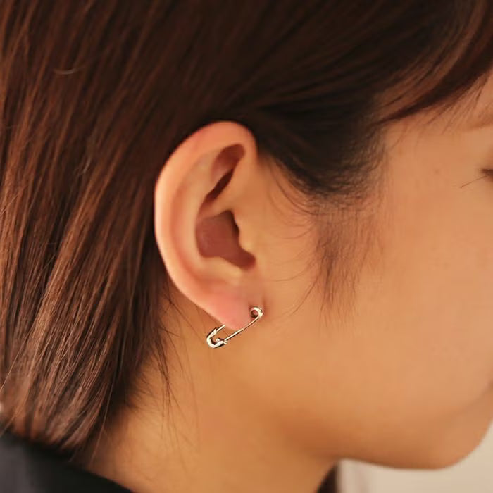 Birthstone Safety Pin Earring XS - Silver (Single Ear)