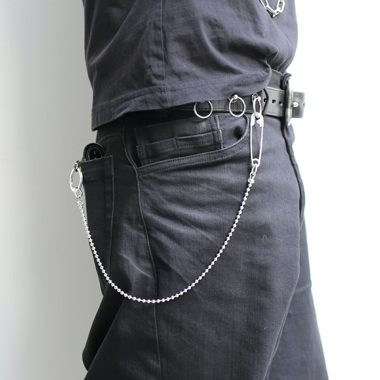 安全別針球形錢包鏈 S - 925 銀