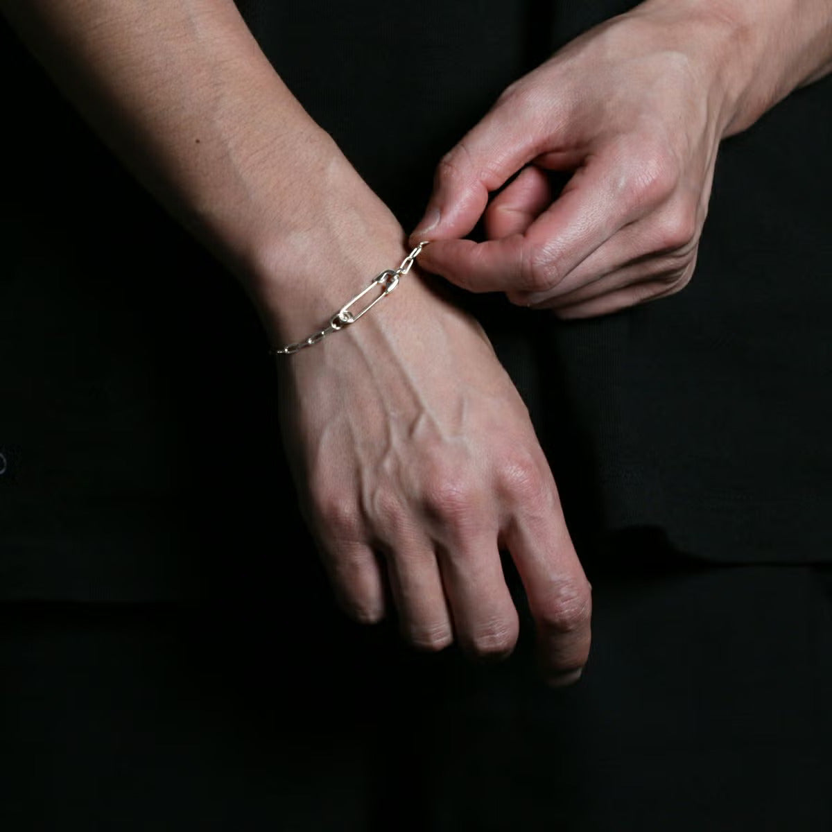 Long Safety Pin Azuki Chain Diamond Bracelet S - Silver (Mirror Finish)