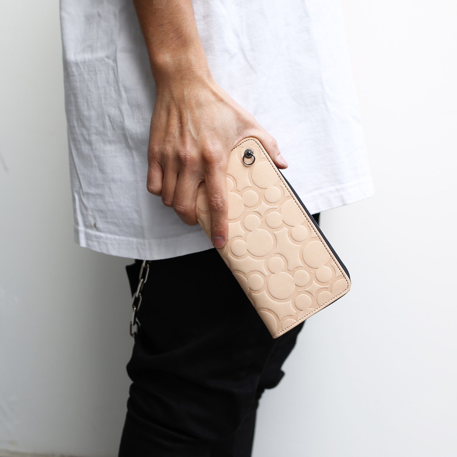 Mickey Mouse Big Icon Zipper Long Wallet/Long Wallet - Natural Leather -