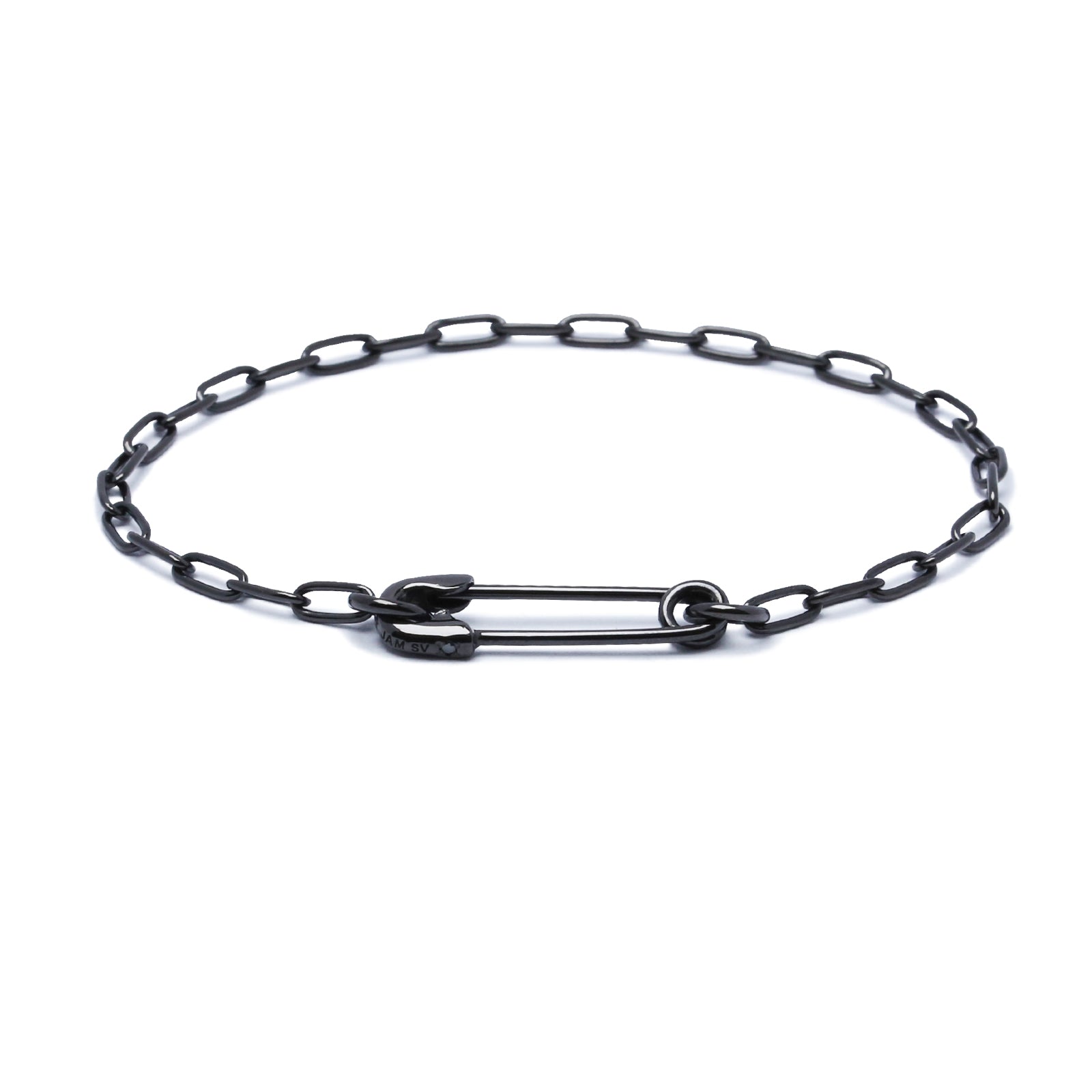 Long Safety Pin Azuki Chain Diamond Bracelet S - Black