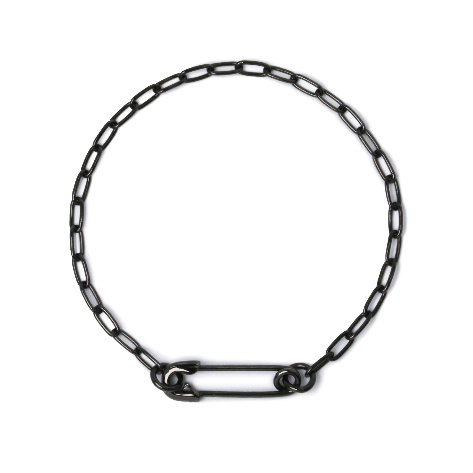 Long Safety Pin Azuki Chain Diamond Bracelet S - Black