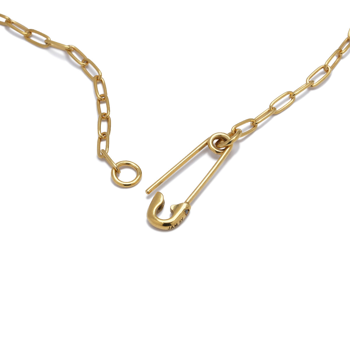 Long Safety Pin Azuki Chain Diamond Bracelet S - Gold