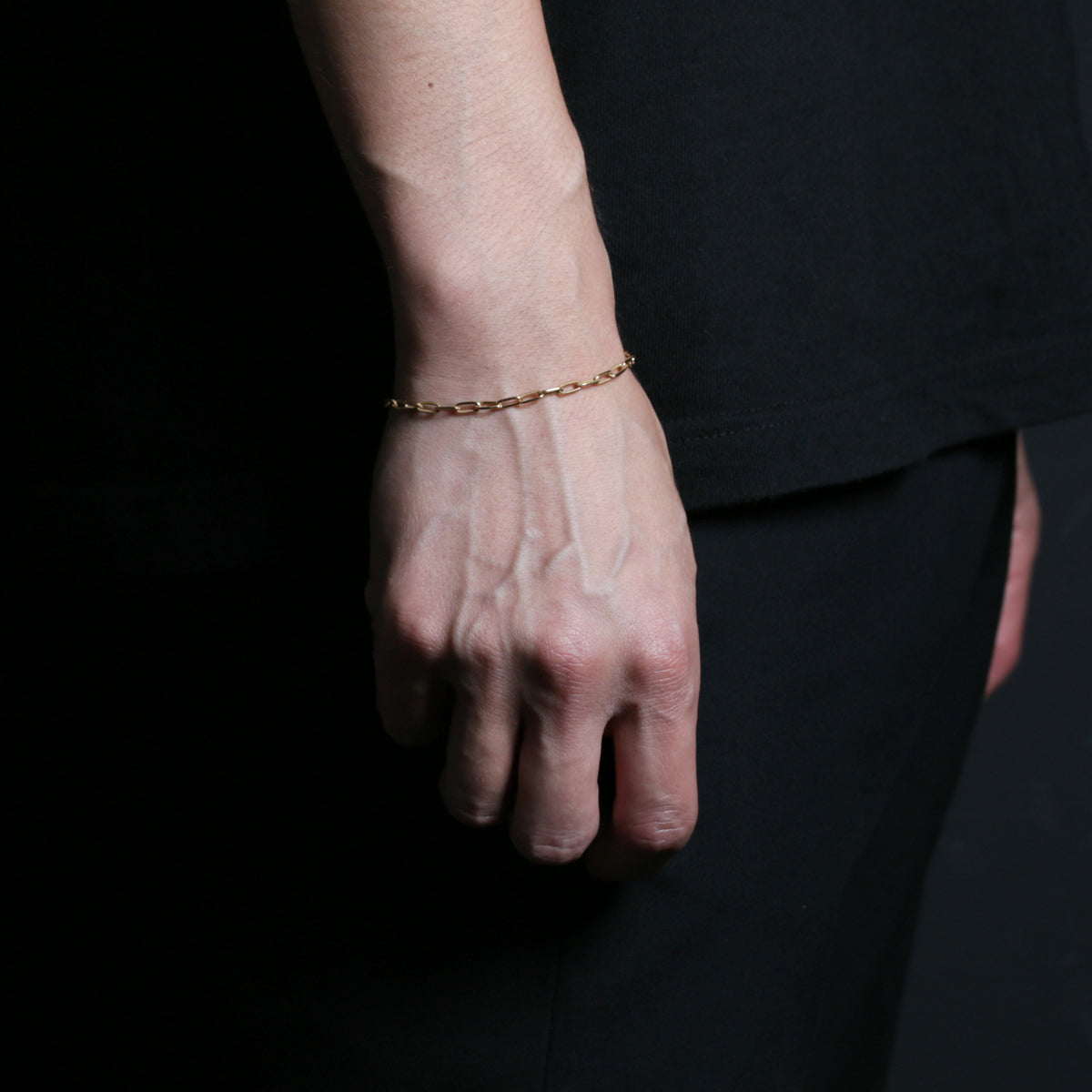 Long Safety Pin Azuki Chain Diamond Bracelet S - Gold