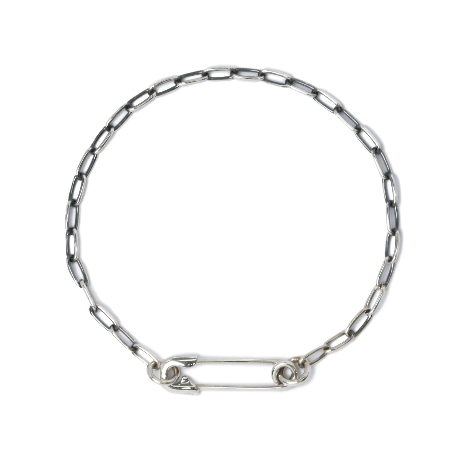 Long Safety Pin Azuki Chain Diamond Bracelet S - Silver (Smoked Finish)