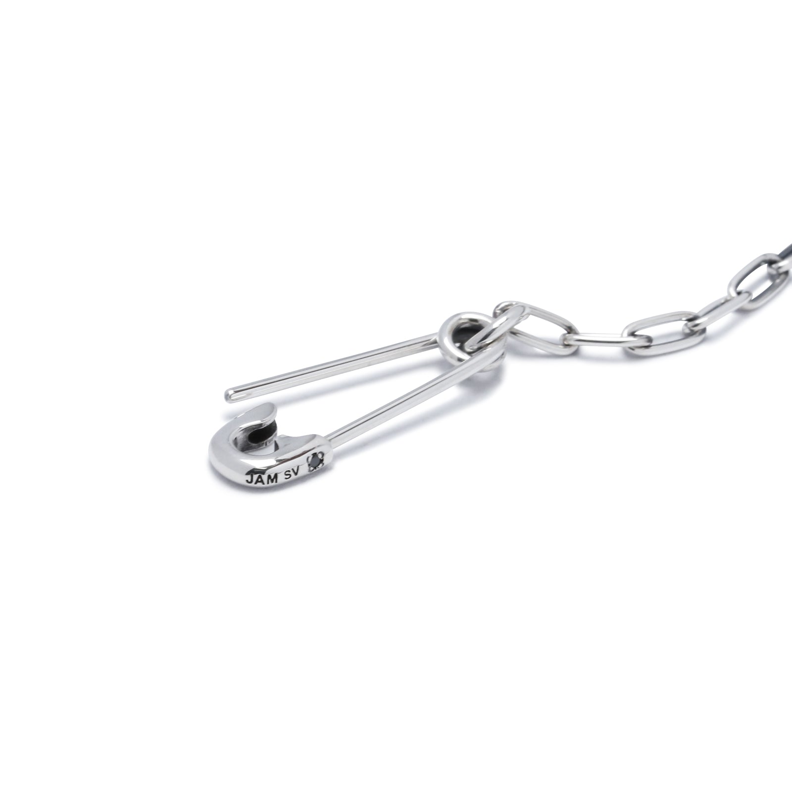 Long Safety Pin Azuki Chain Diamond Bracelet S - Silver (Smoked Finish)