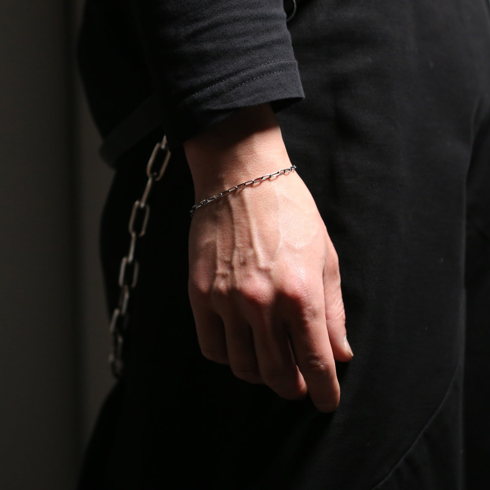 Long Safety Pin Azuki Chain Diamond Bracelet S - Silver (Smoked Finish)