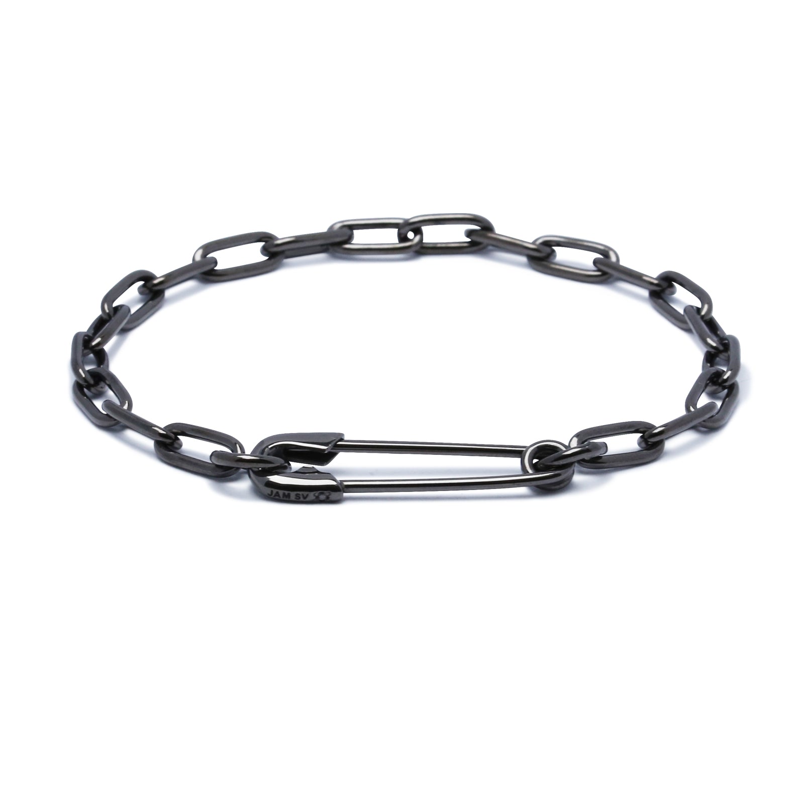 Long Safety Pin Azuki Chain Diamond Bracelet M - Black