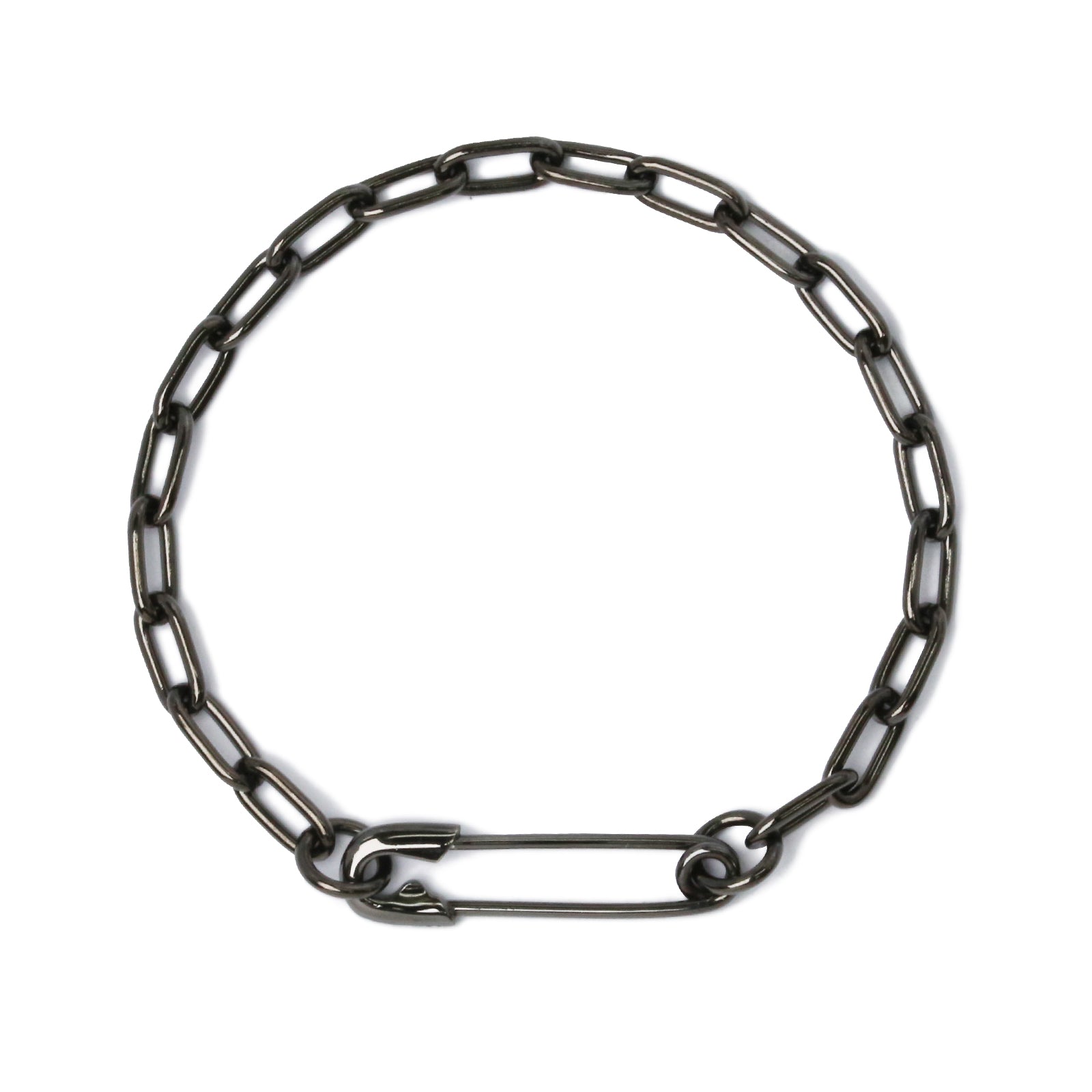 Long Safety Pin Azuki Chain Diamond Bracelet M - Black