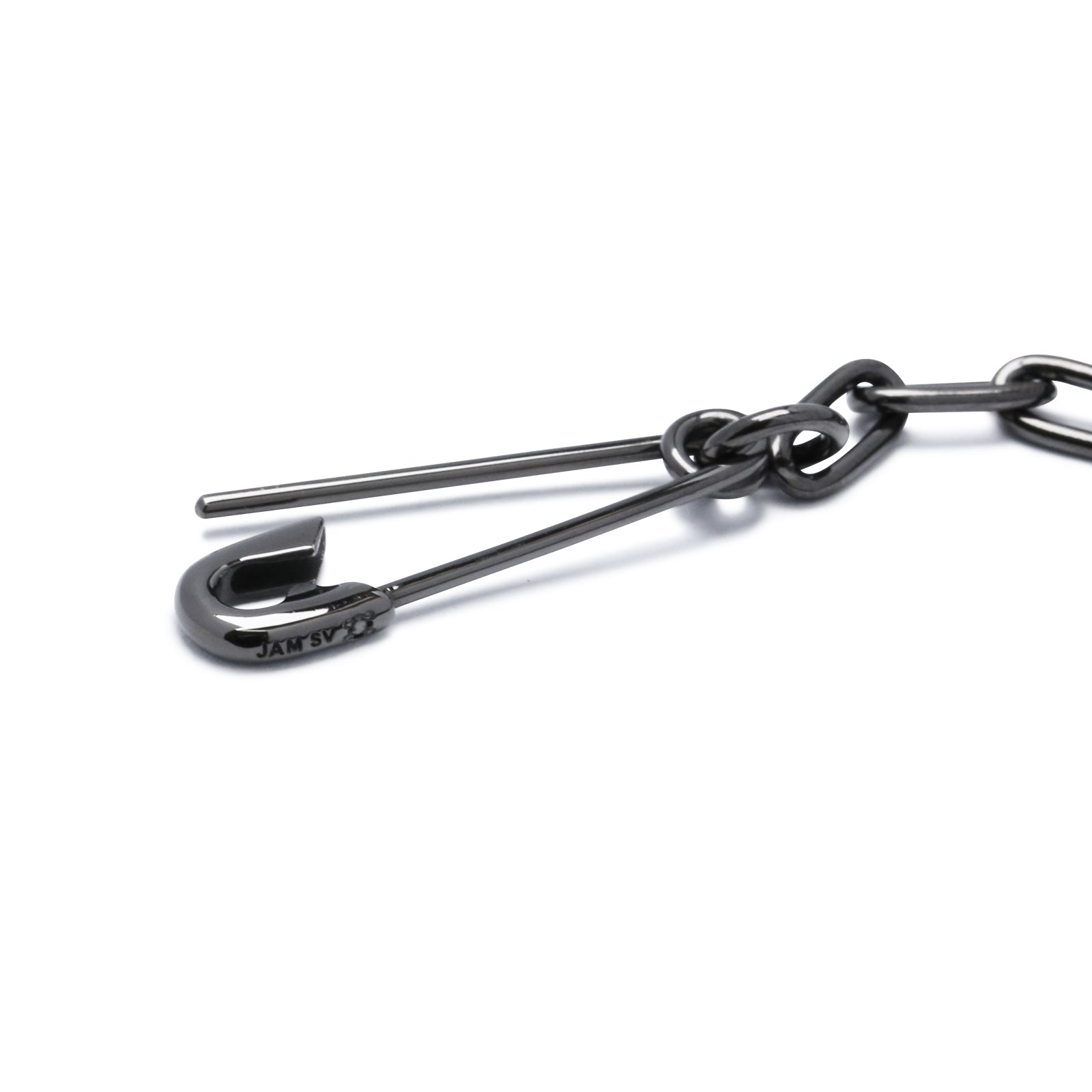Long Safety Pin Azuki Chain Diamond Bracelet M - Black