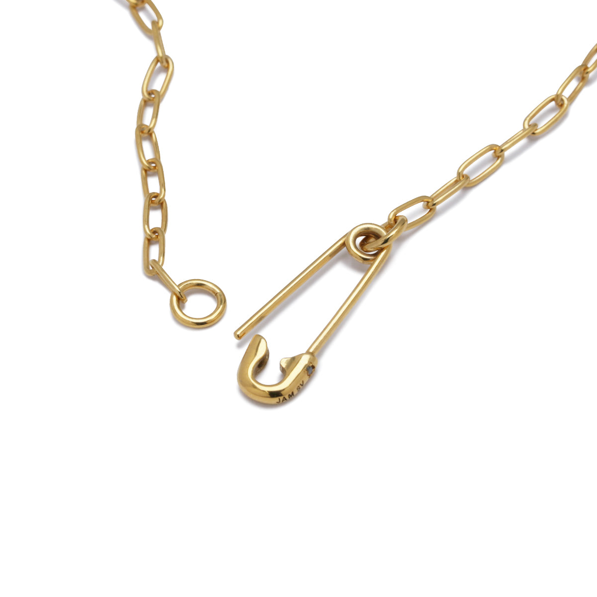 Long Safety Pin Azuki Chain Diamond Bracelet M - Gold