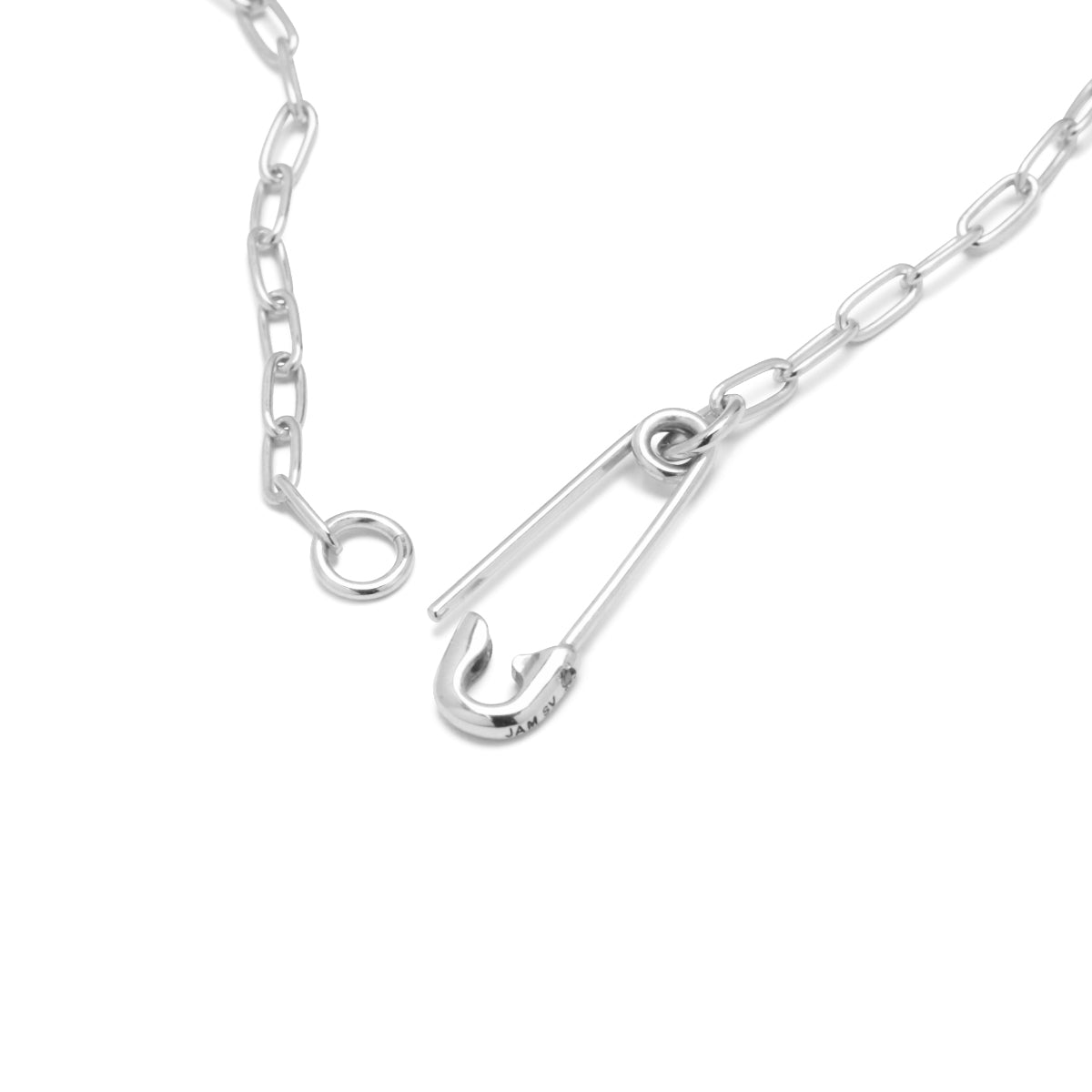 Long Safety Pin Azuki Chain Diamond Bracelet M - Silver (Mirror Finish)