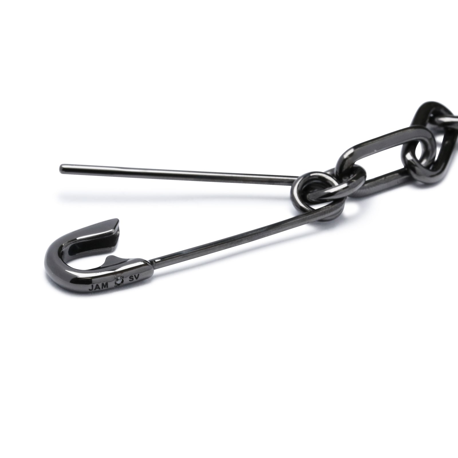 Long Safety Pin Azuki Chain Diamond Bracelet L - Black