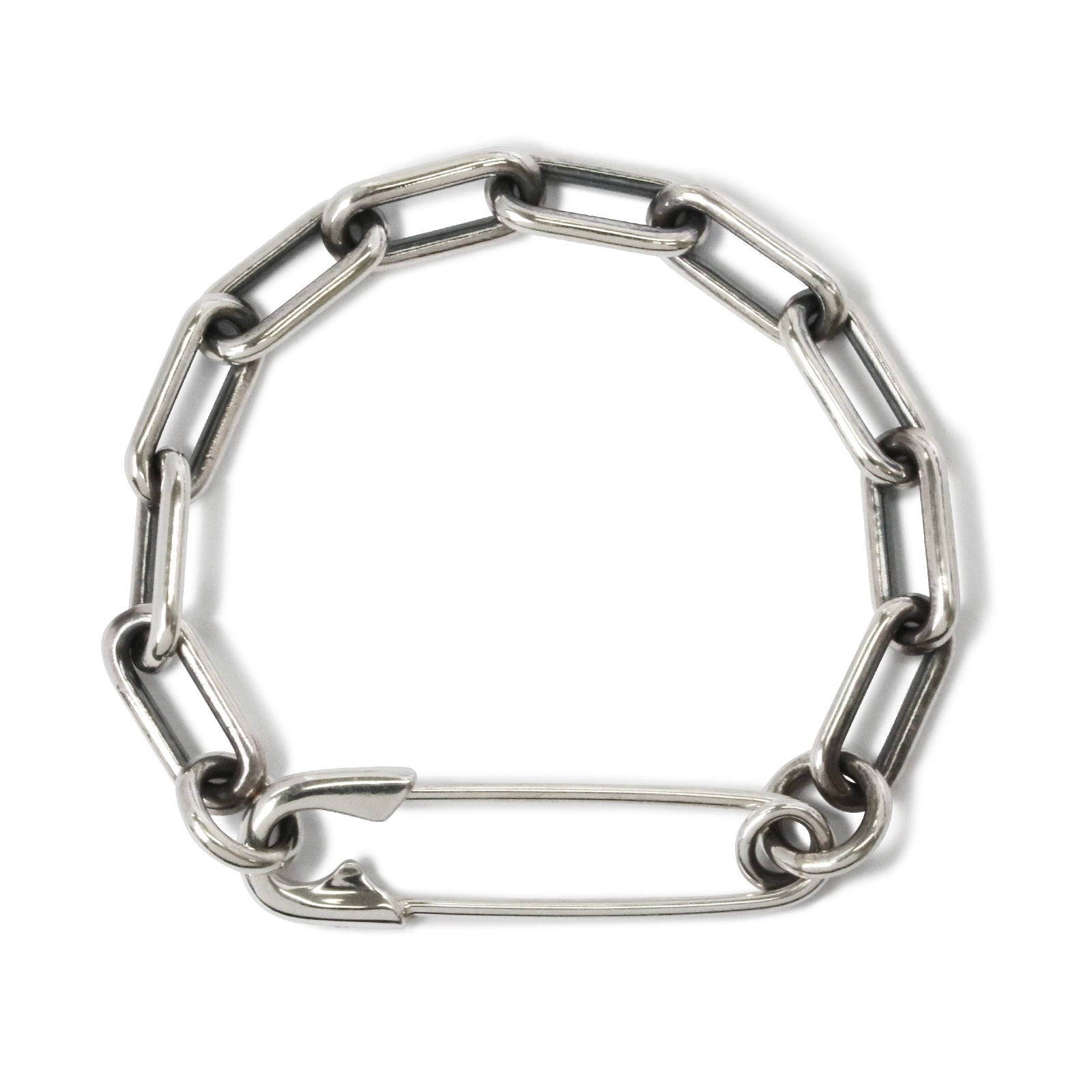 Safety Pin Azuki Chain Diamond Bracelet L - Silver