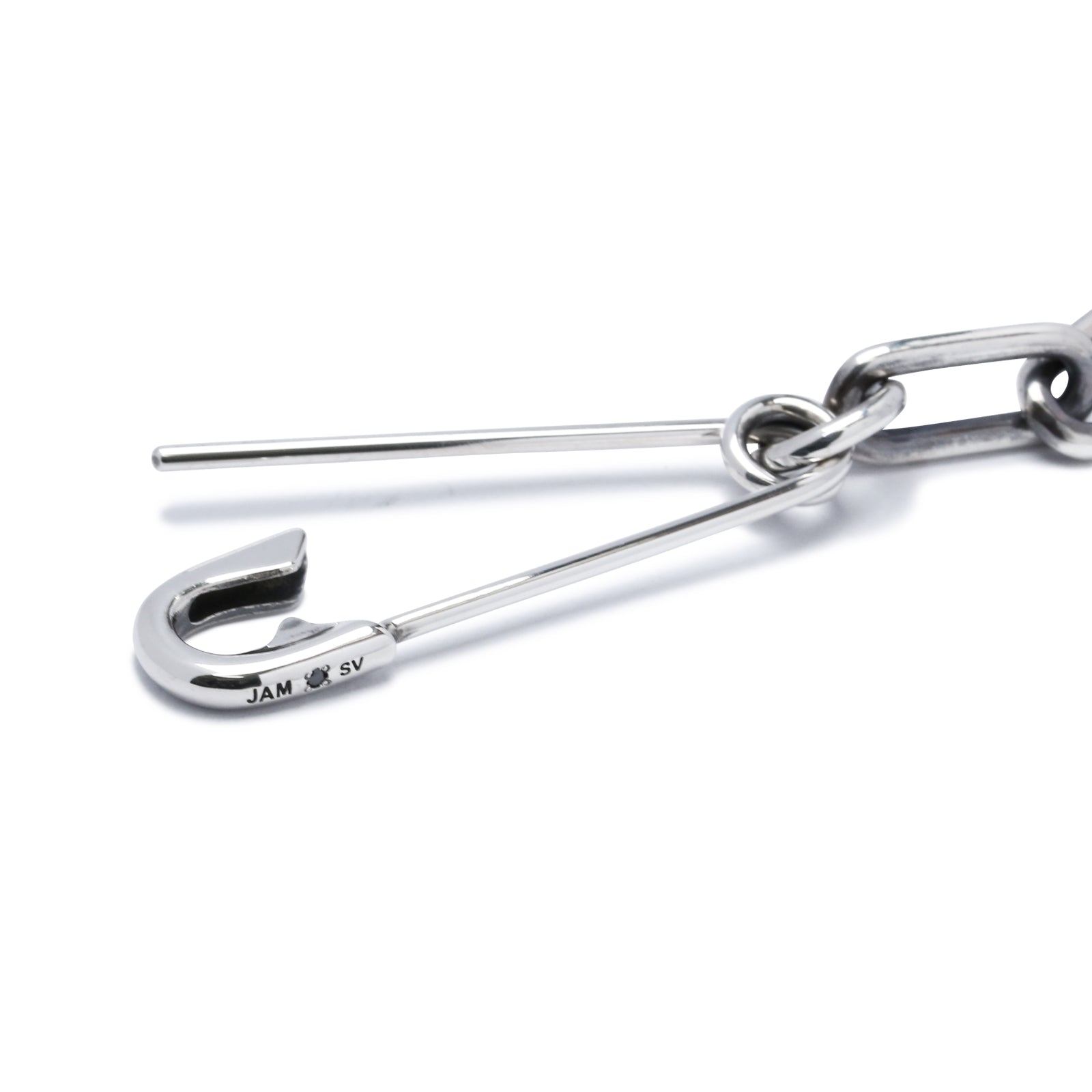 Safety Pin Azuki Chain Diamond Bracelet L - Silver