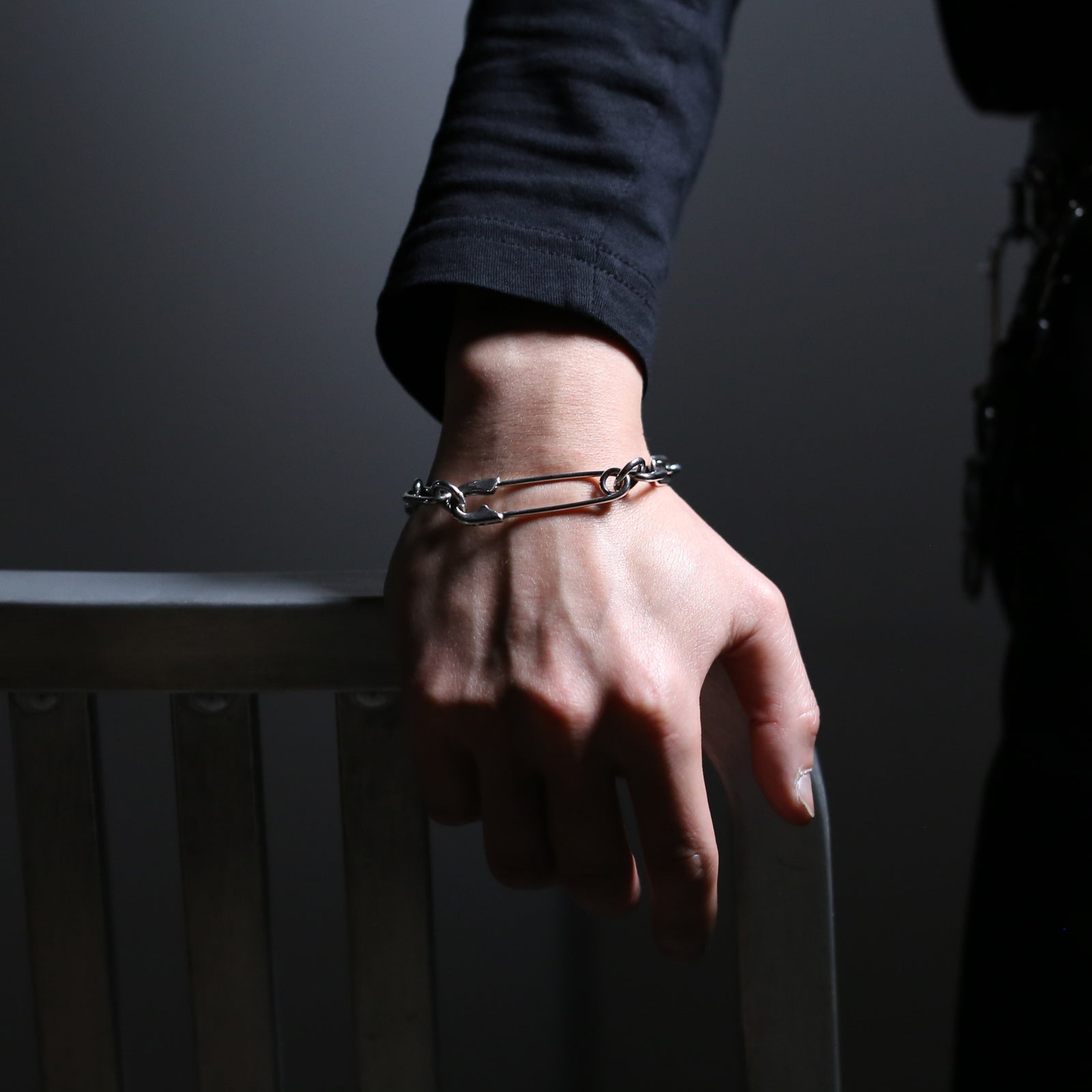 Safety Pin Azuki Chain Diamond Bracelet L - Silver