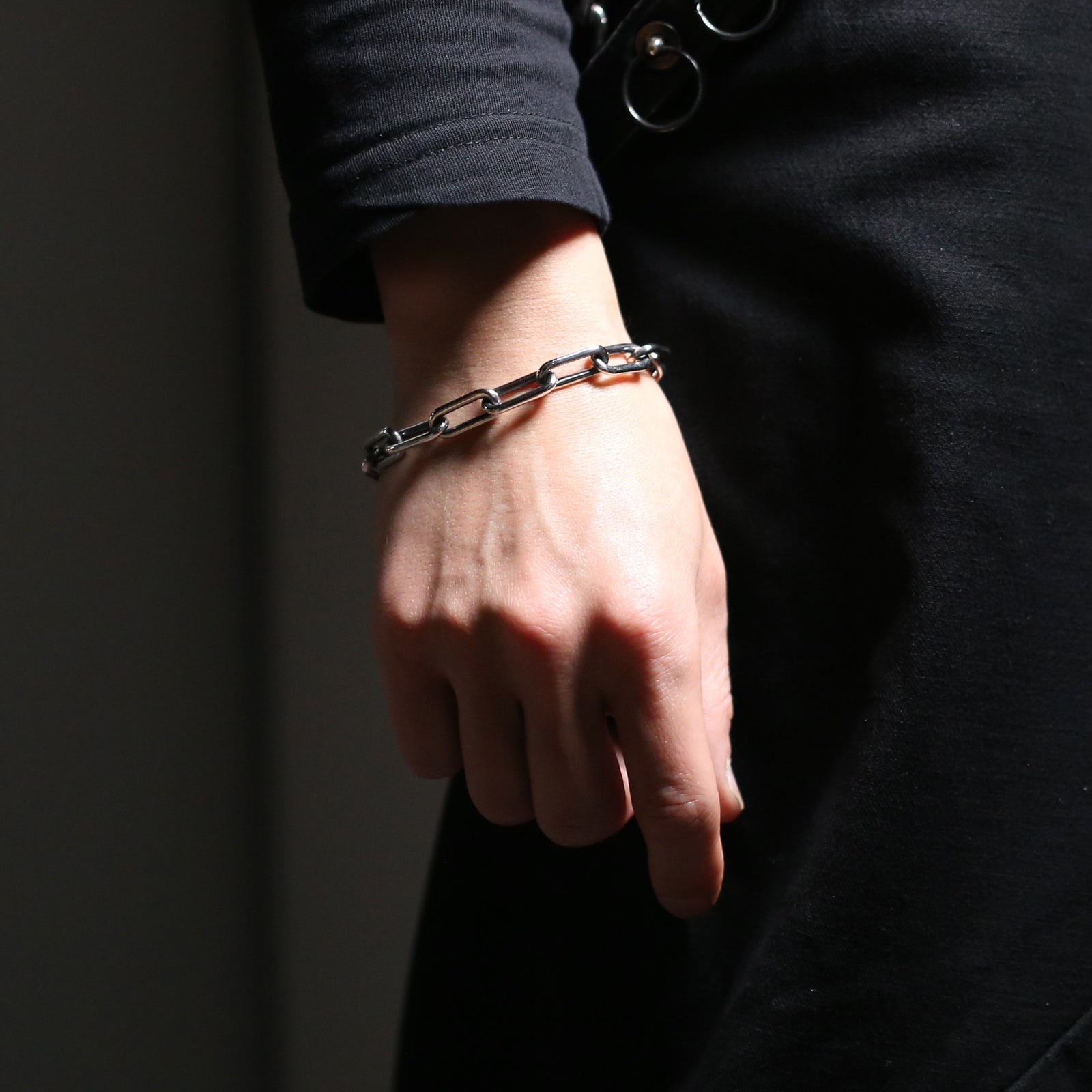 Safety Pin Azuki Chain Diamond Bracelet L - Silver