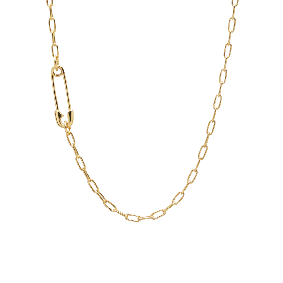 Safety Pin Long Azuki Chain Diamond Necklace S - Gold