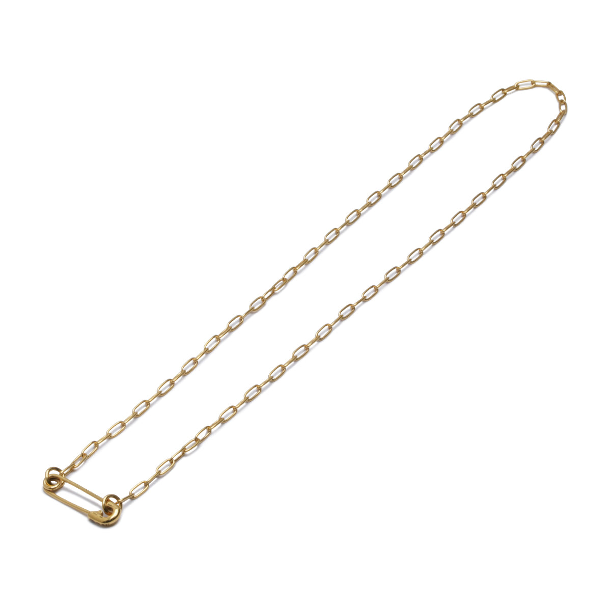 Safety Pin Long Azuki Chain Diamond Necklace S - Gold