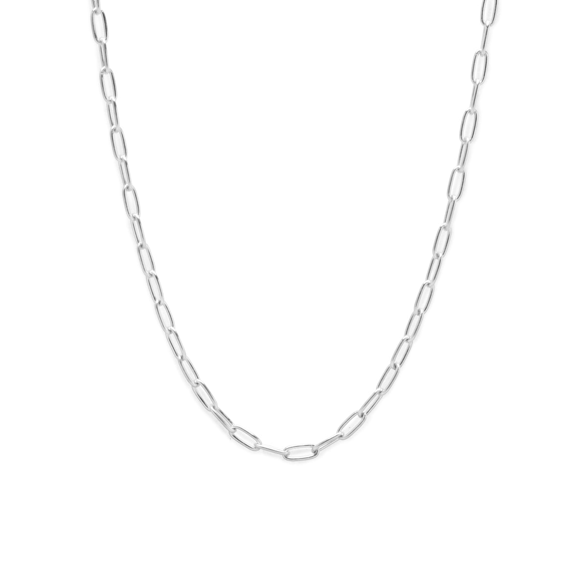 Safety Pin Long Azuki Chain Diamond Necklace S - Silver (Mirror Finish)