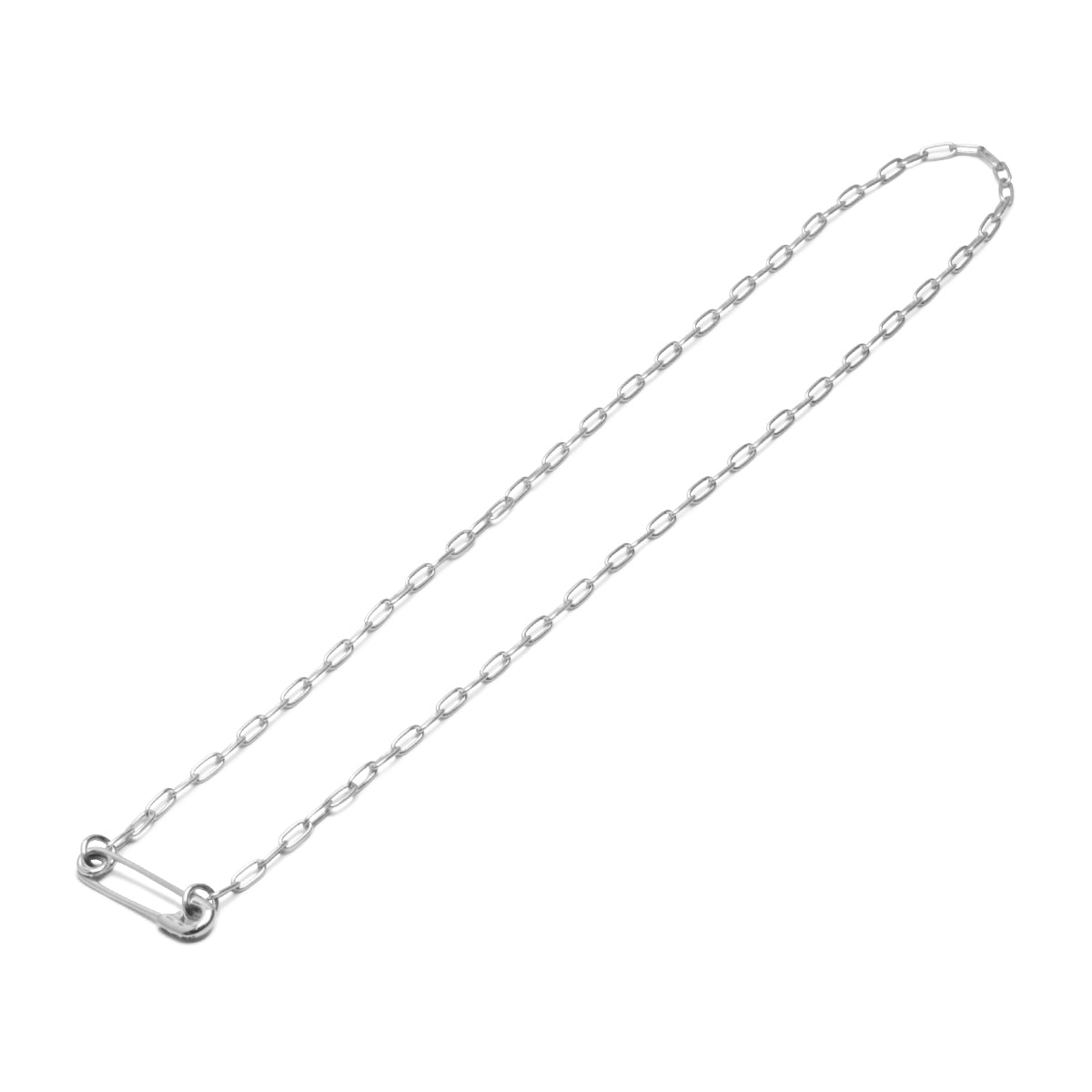 Safety Pin Long Azuki Chain Diamond Necklace S - Silver (Mirror Finish)