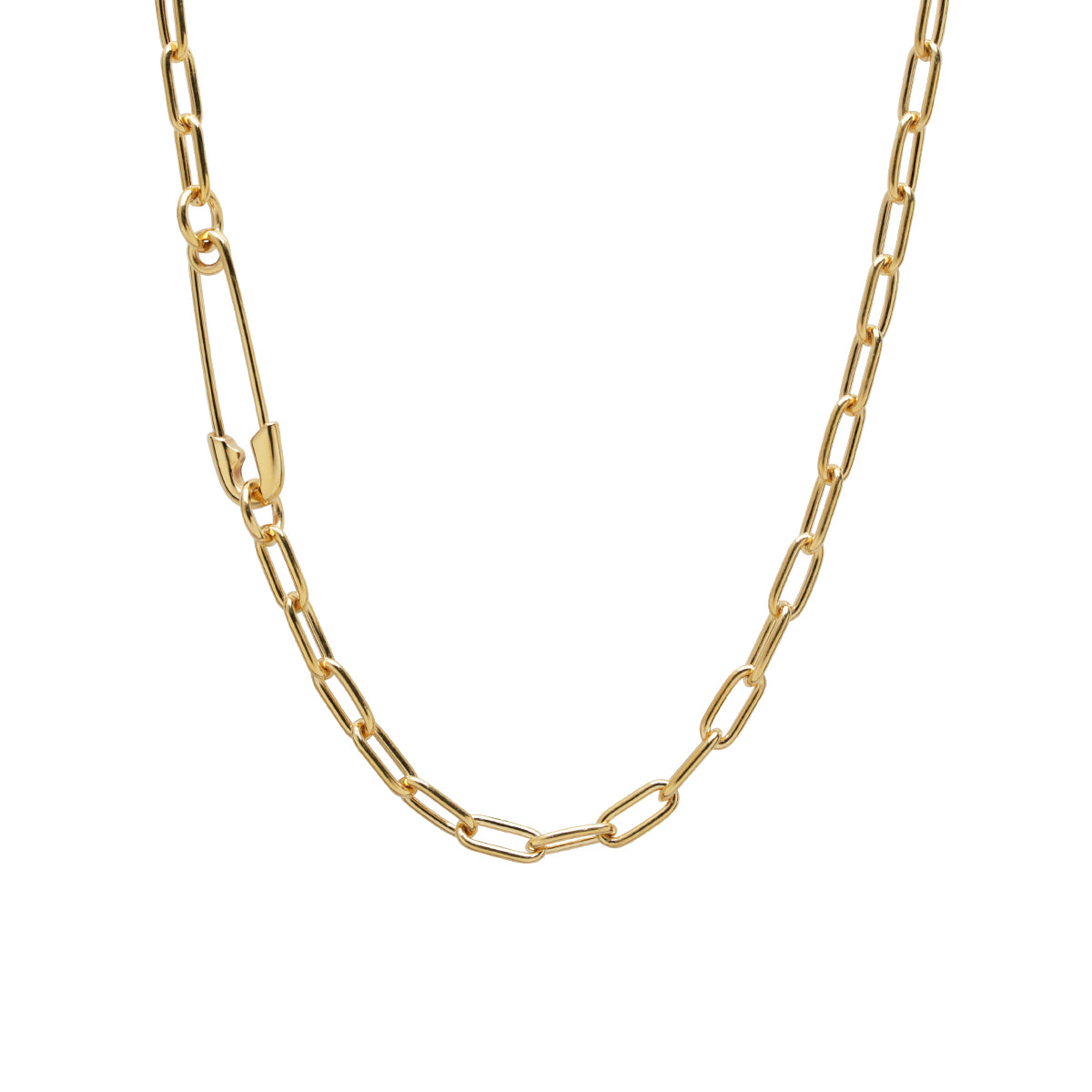 Safety Pin Long Azuki Chain Diamond Necklace M - Gold