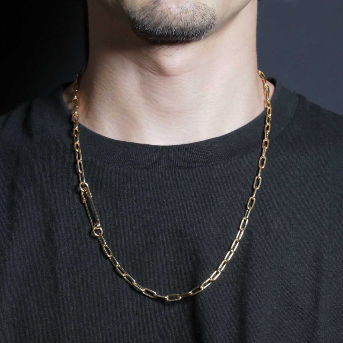 Safety Pin Long Azuki Chain Diamond Necklace M - Gold