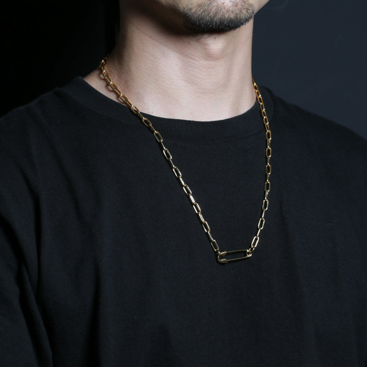 Safety Pin Long Azuki Chain Diamond Necklace M - Gold