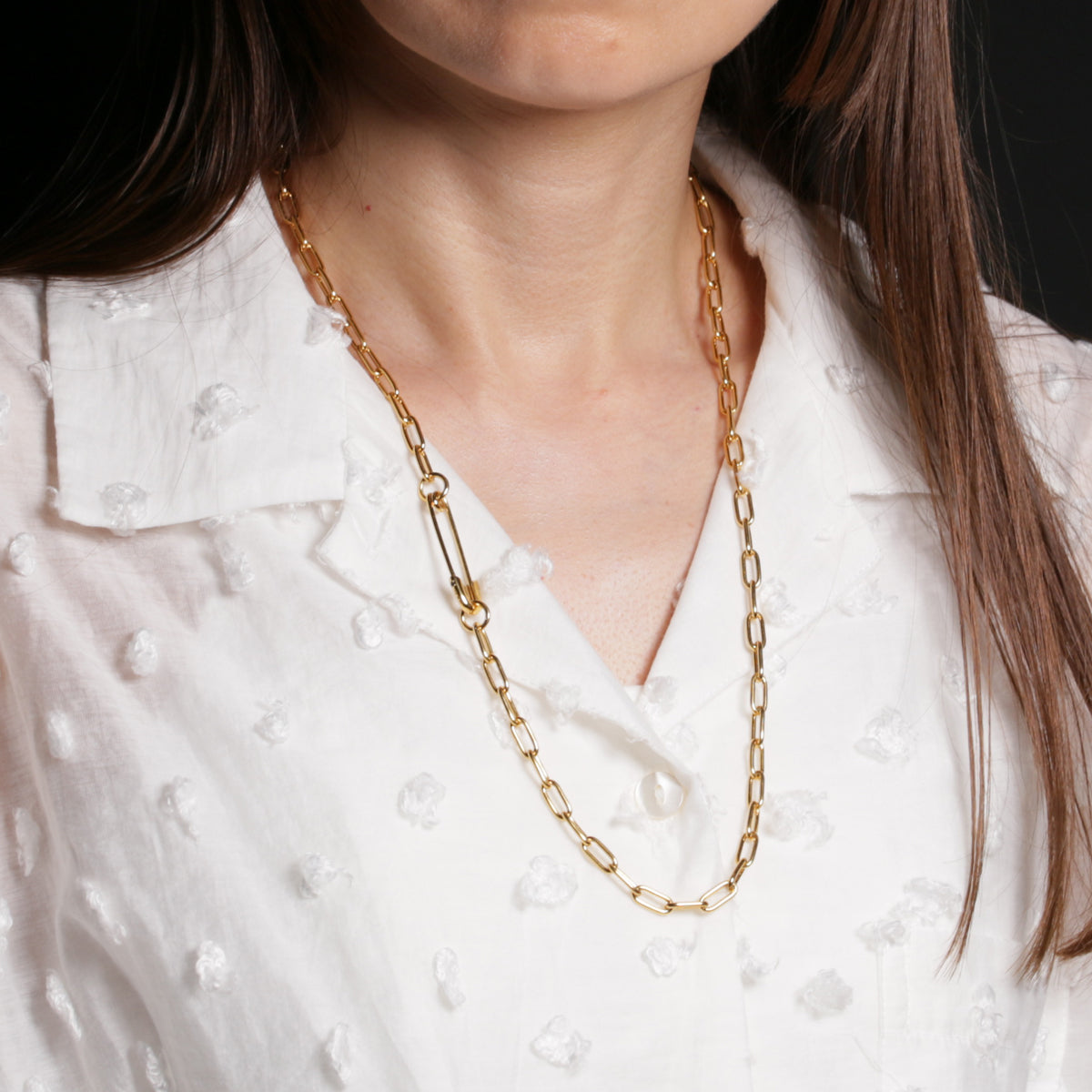 Safety Pin Long Azuki Chain Diamond Necklace M - Gold