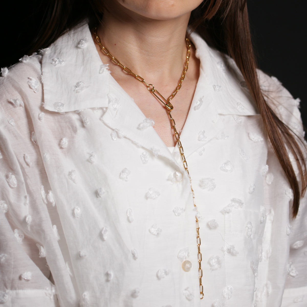 Safety Pin Long Azuki Chain Diamond Necklace M - Gold