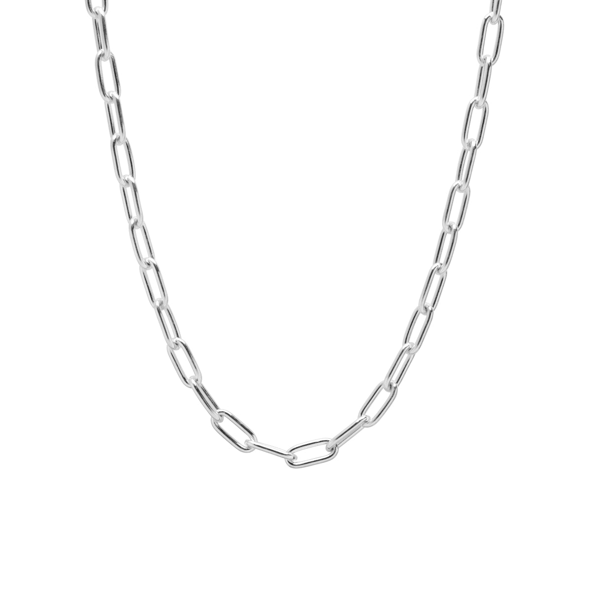 Safety Pin Long Azuki Chain Diamond Necklace M - Silver (Mirror Finish)