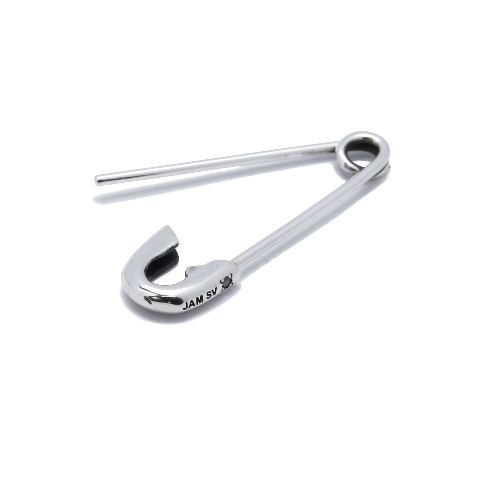 Safety Pin Diamond Earrings S - Silver (Smoked Finish) / Single Ear