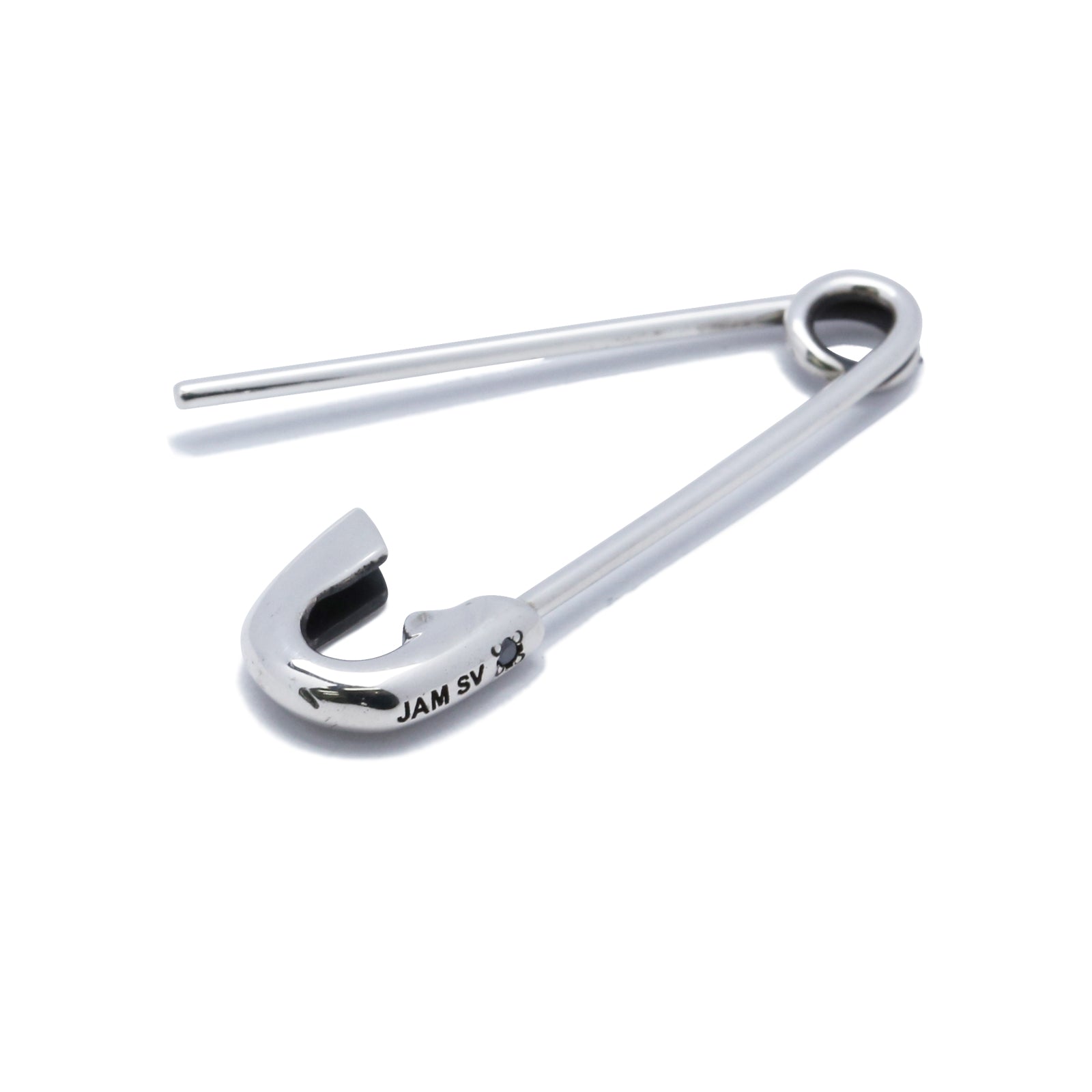 Safety Pin Diamond Earrings M - Silver (Smoked Finish) / Single Ear
