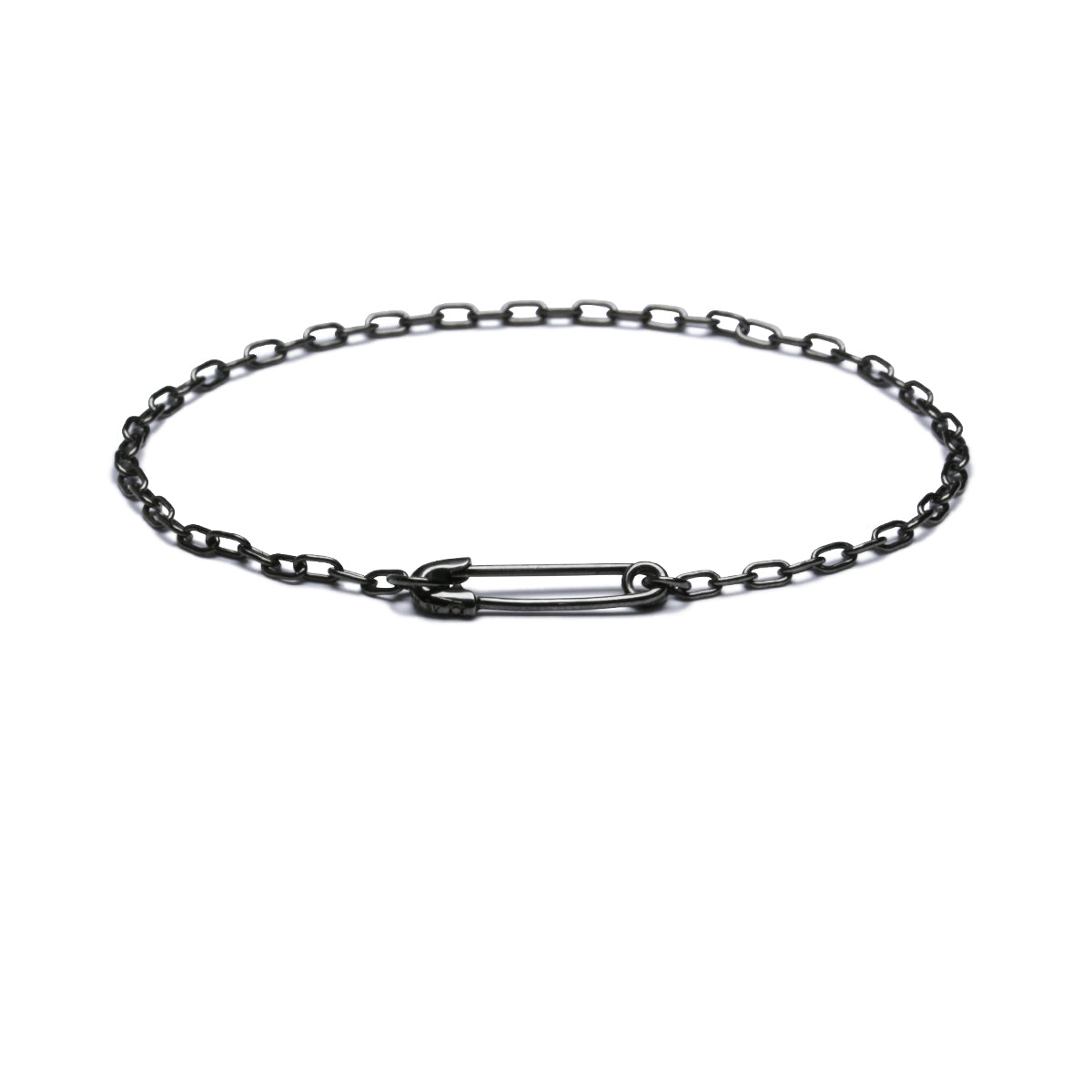 Safety Pin Long Azuki Chain Diamond Bracelet XS - Black