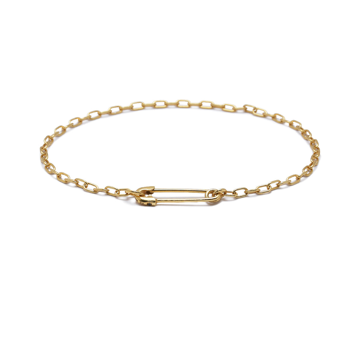 Safety Pin Long Azuki Chain Diamond Bracelet XS - Gold